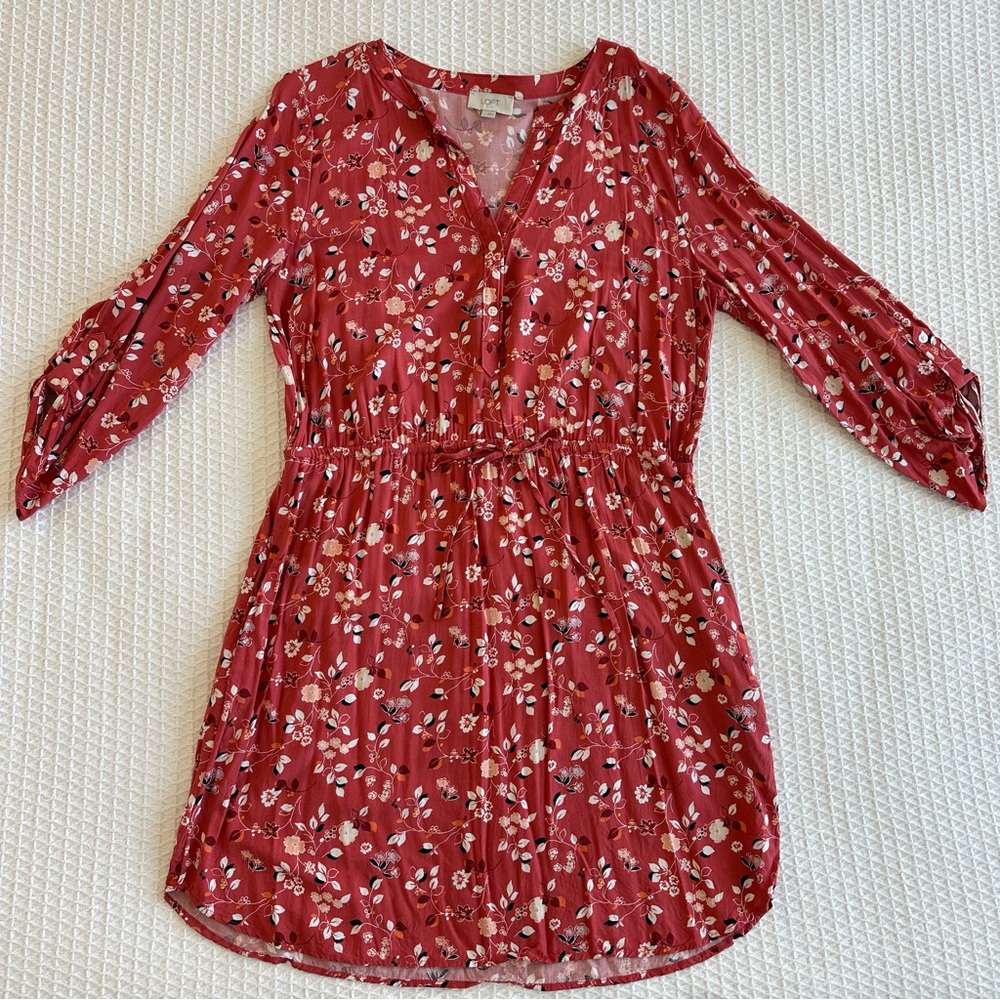 LOFT outlet terracotta floral print button down shirt dress